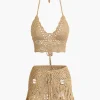 Crochet Halter Knit Cami Top And Mini Skirt Set>MICAS Online