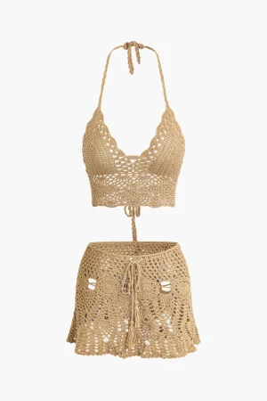 Crochet Halter Knit Cami Top And Mini Skirt Set>MICAS Online