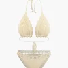 Crochet Halter Neck Bikini Set And Asymmetric Tassel Cover Up Set>MICAS New