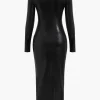 Crocodile Faux Leather Zipper V-Neck Maxi Dress>MICAS New