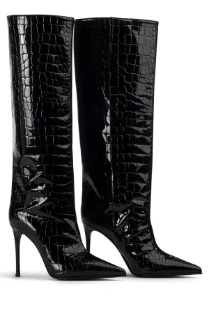 Crocodile Leather High Tube Pointed Toe Over The Knee Boots>MICAS Hot