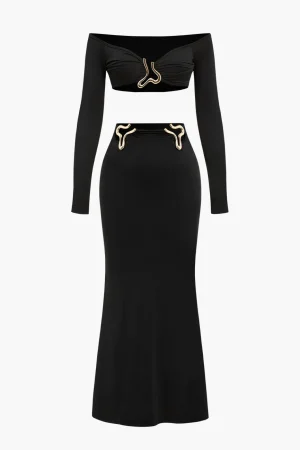 Crop Off Shoulder Top And Skirt Set>MICAS Clearance