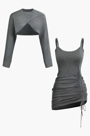 Cross Cut Out Crop Top And Asymmetrical Drawstring Mini Dress Set>MICAS Sale