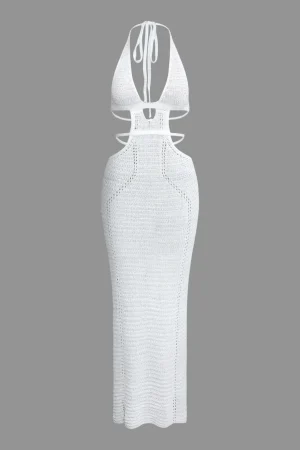 Cut Out Halter Backless Knit Maxi Dress>MICAS Hot