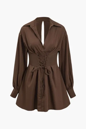 Cut Out Lace Up Long Sleeve Mini Dress>MICAS Best