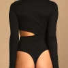 Cut Out Long Sleeve Bodysuit>MICAS Fashion