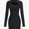 Cut Out Long Sleeve Turtleneck Mini Dress>MICAS Best