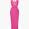 Cut Out Open Knit Backless Halter Maxi Dress>MICAS Best