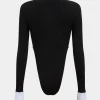 Cut Out Patchwork Contrast Binding Long Sleeve Bodysuit>MICAS Discount