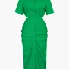 Cut Out Ruched Midi Shirt Dress>MICAS Best