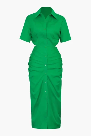 Cut Out Ruched Midi Shirt Dress>MICAS Best