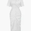 Cut Out Ruched Midi Shirt Dress>MICAS Best