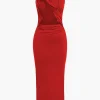Cut Out Ruched Tank Maxi Dress>MICAS Outlet