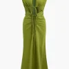 Cut Out Sleeveless V-Neck Maxi Dress>MICAS Fashion