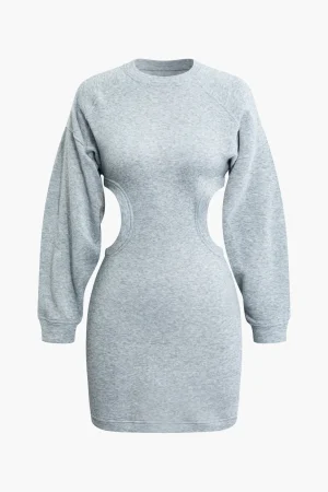 Cut Out Waist Lantern Sleeve Mini Dress>MICAS Fashion