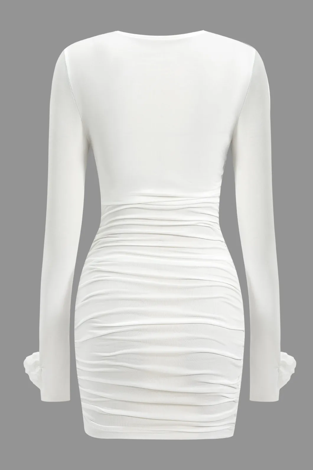 3D Floral Long Sleeve Round Neck Ruched Mini Dress>MICAS Best