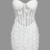 3D Floral Mesh Sheer Strapless Sleeveless Mini Dress>MICAS New