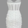 3D Floral Mesh Sheer Strapless Sleeveless Mini Dress>MICAS New