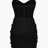 3D Floral Mesh Sheer Strapless Sleeveless Mini Dress>MICAS New