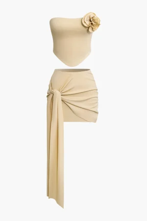 3D Floral Tube Top And Knot Mini Skirt Set>MICAS Fashion