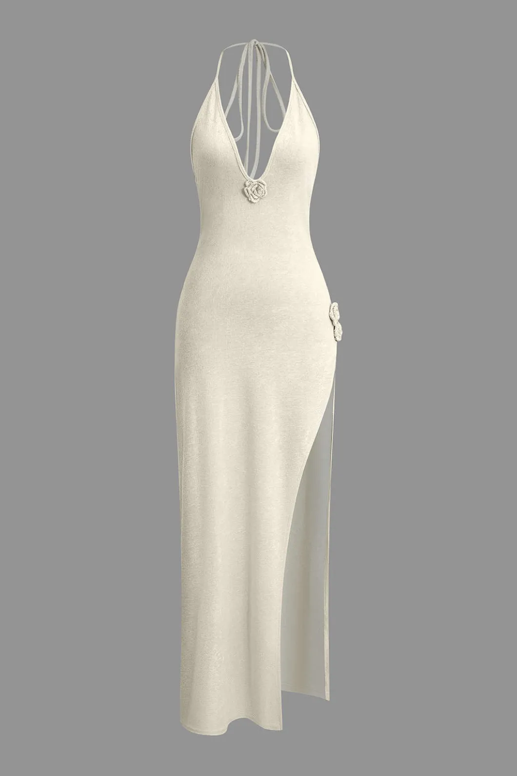 3D Floral V-Neck Backless Slit Maxi Dress>MICAS New