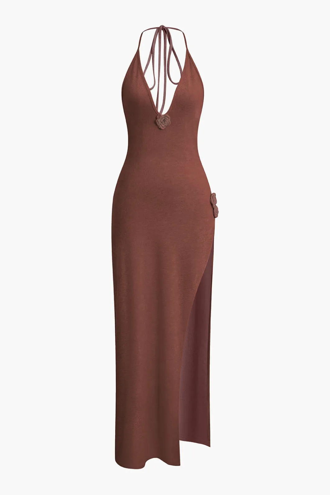 3D Floral V-Neck Backless Slit Maxi Dress>MICAS New