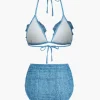 3D Flower Denim Halter Bikini Set>MICAS Best
