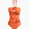 3D Flower Tie Halter Cut Out Swimsuit And Wrap Knot Cover Up Skirt Set>MICAS Online
