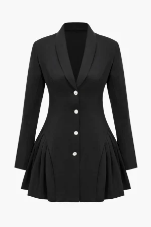 Deep V-neck Long Sleeve Suit Dress>MICAS Online