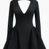 Deep V-Neck Mini Dress>MICAS Outlet