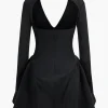 Deep V-Neck Mini Dress>MICAS Outlet