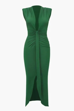 Deep V-Neck Sleeveless Midi Dress>MICAS Discount