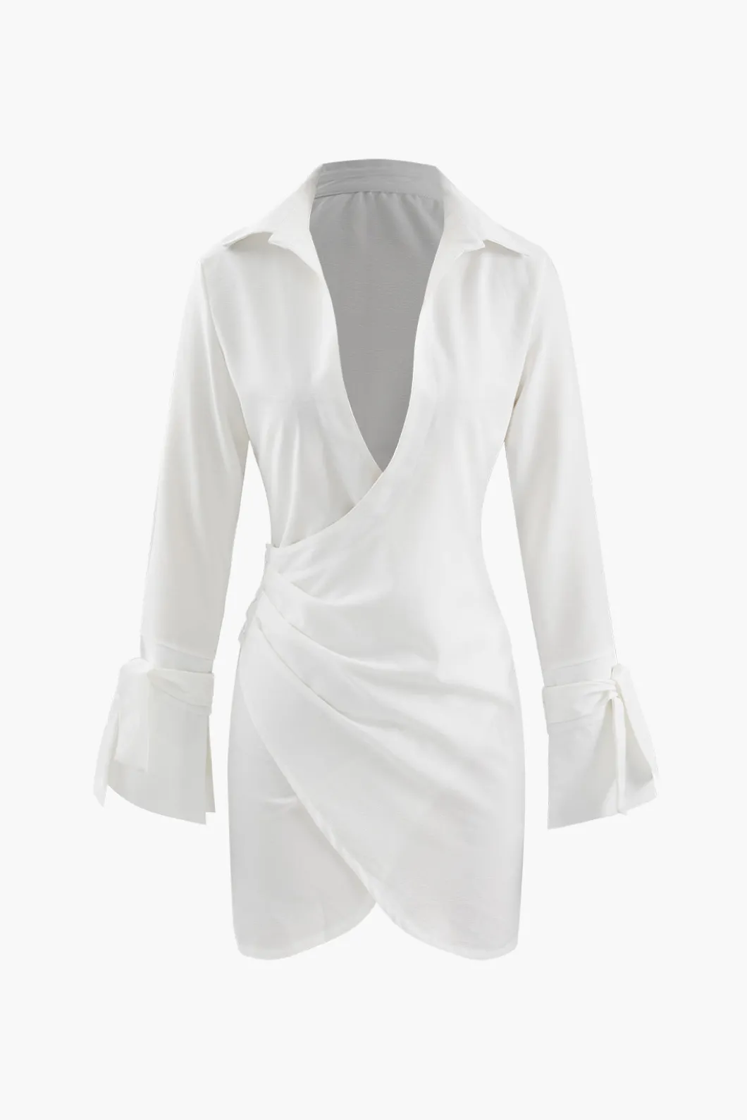 Deep V-neck Wrap Mini Shirt Dress>MICAS Online