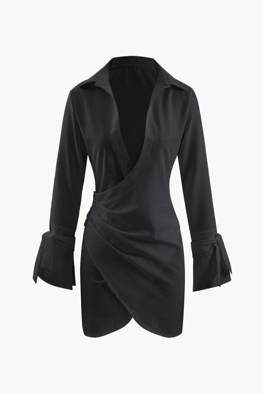 Deep V-neck Wrap Mini Shirt Dress>MICAS Online