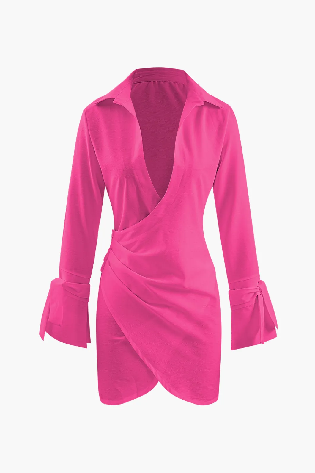 Deep V-neck Wrap Mini Shirt Dress>MICAS Online
