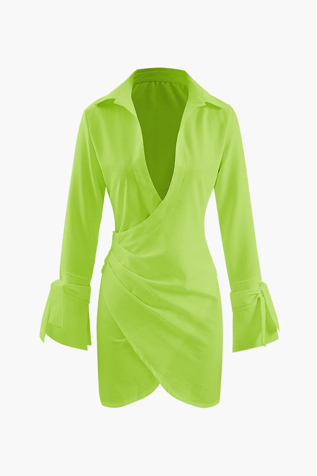 Deep V-neck Wrap Mini Shirt Dress>MICAS Online
