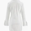 Deep V-neck Wrap Mini Shirt Dress>MICAS Online