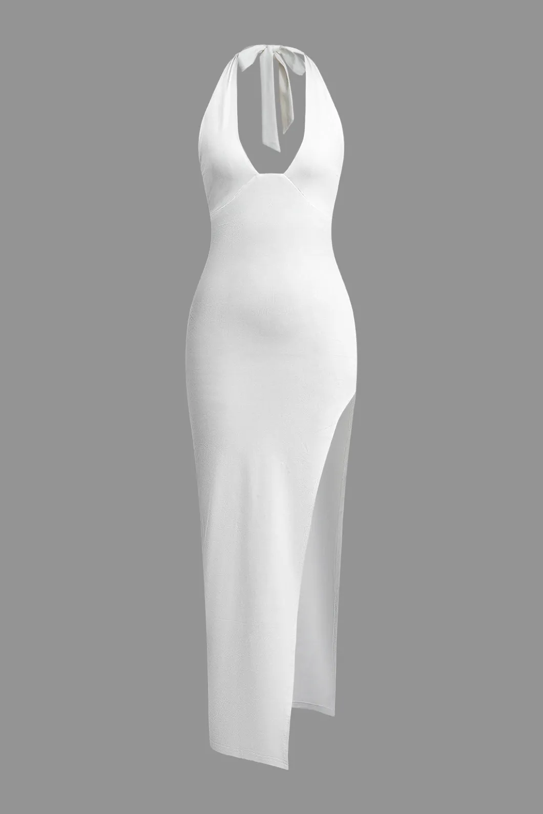 Deep-V Neck Halter Backless Slit Midi Dress>MICAS Discount