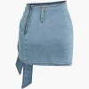 Denim Asymmetrical Bow Skirt>MICAS Clearance