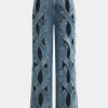 Denim Cut Out Straight Leg Jeans>MICAS New