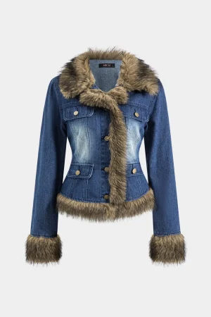 Denim Faux Fur Patchwork Jacket>MICAS Online