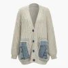 Denim Patchwork Button Pocket Sweater Cardigan>MICAS Outlet