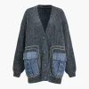 Denim Patchwork Button Pocket Sweater Cardigan>MICAS Outlet