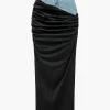 Denim Patchwork Color Block Ruched Zipper Skirt>MICAS Sale
