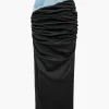 Denim Patchwork Color Block Ruched Zipper Skirt>MICAS Sale