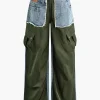 Denim Patchwork Flap Pocket Drawstring Cargo Jeans>MICAS Outlet