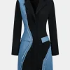 Denim Patchwork Long Sleeve Blazer Suit Mini Dress>MICAS Outlet