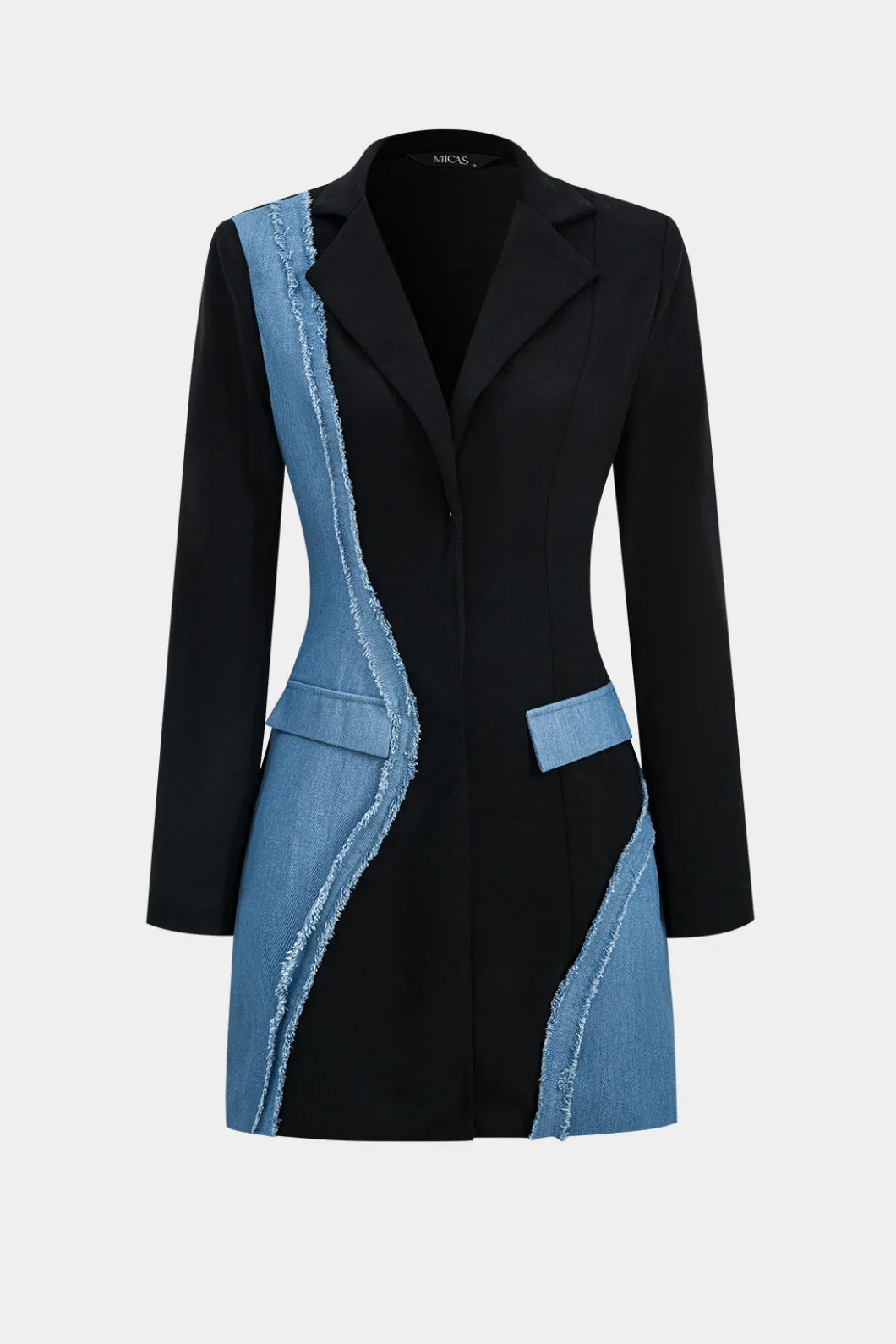Denim Patchwork Long Sleeve Blazer Suit Mini Dress>MICAS Outlet