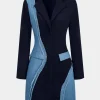 Denim Patchwork Long Sleeve Blazer Suit Mini Dress>MICAS Outlet