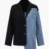 Denim Patchwork Notched Lapel Blazer>MICAS Fashion